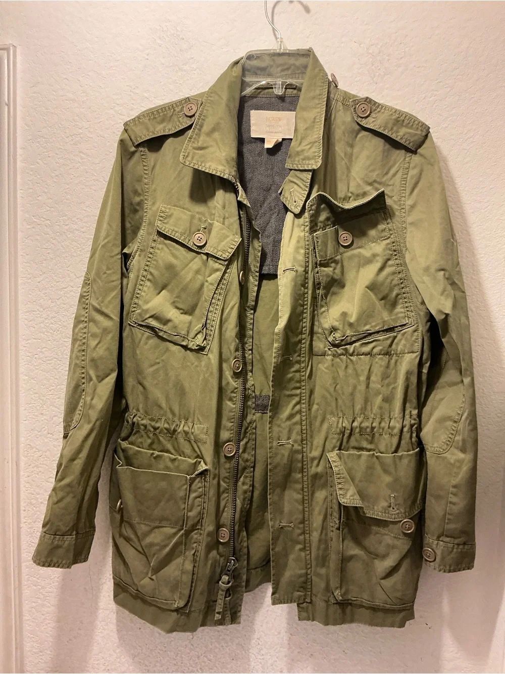 J Crew Utility Jacket Military Style Olive Green size 4 Cotton Button Up Pockets
